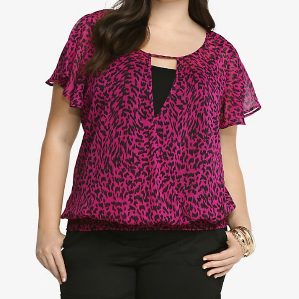 Torrid animal print flutter sleeve top